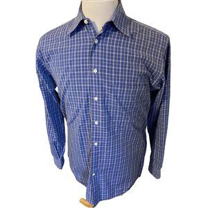 Maus & Hoffman Men's Sz Med Blue Plaid Cotton L/S Button Down Shirt Italy Made‎